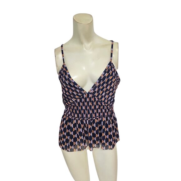 Anthropologie V-Neck Tank Top Geometric Navy Blue Sleeveless Blouse Small NWT - Picture 4 of 8